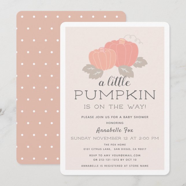 Invitation Petit Baby shower Citrouille rose pâle (Devant / Derrière)