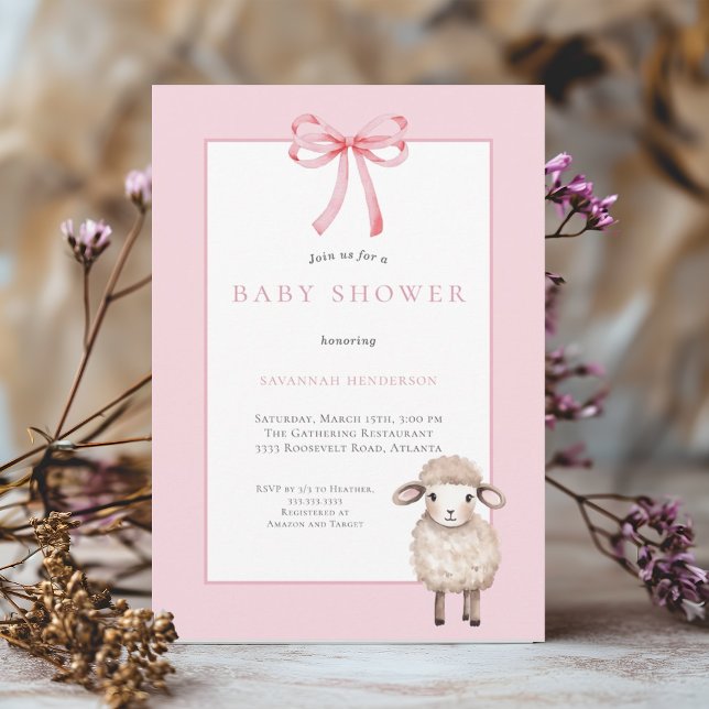 Invitation Petit Baby shower d'agneau rose (Créateur téléchargé)