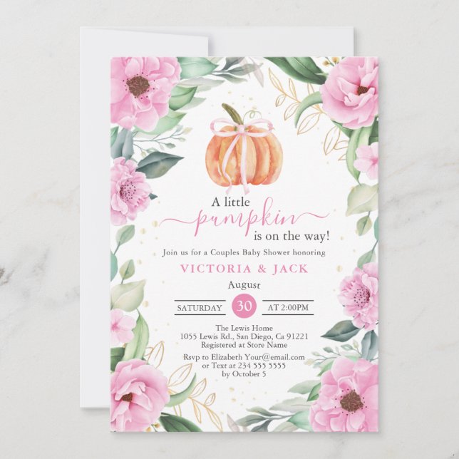 Invitation Petit Baby shower d'automne de feuille de fleurs r (Devant)