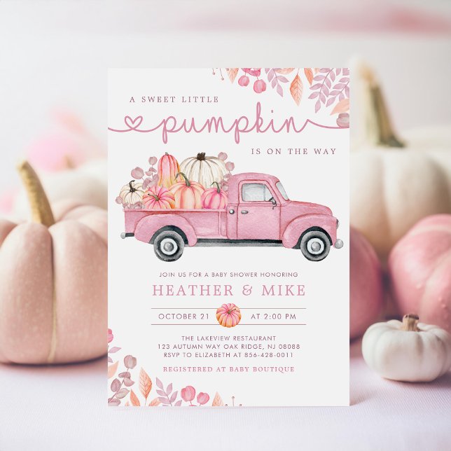 Invitation Petit Baby shower d'automne rose Citrouille (Créateur téléchargé)