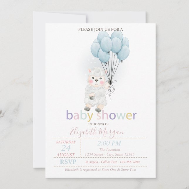 Invitation Petit Baby shower de ballons d'agneau (Devant)