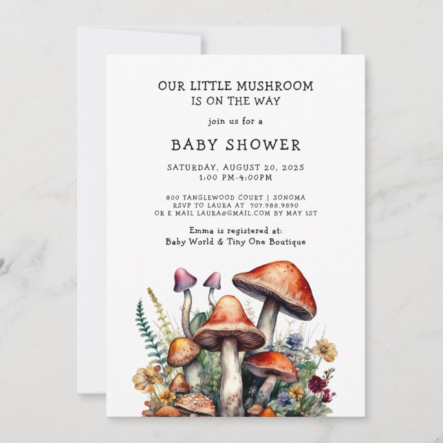 Invitation Petit Baby shower de champignons (Devant)