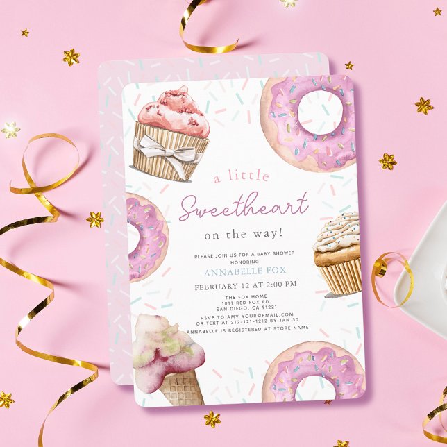 Invitation Petit Baby shower de cupcake rose et de beigne (Créateur téléchargé)