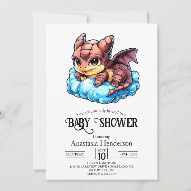 Invitation Petit Baby shower de dragon numérique Whimsical (Devant)