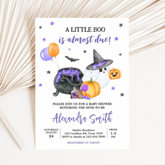 Invitation Petit Baby shower de fantôme de Boo pourpre (Ghost Halloween Baby Shower
)