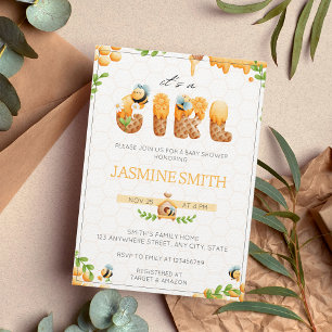 Invitation Petit Baby shower de fille d'abeilles miel