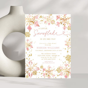 Invitation Petit Baby shower de fille en or rose de flocon de