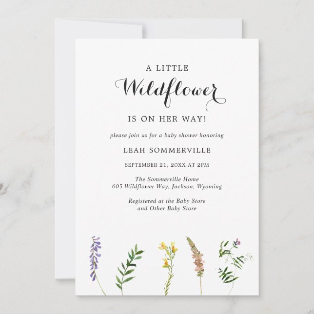 Invitation Petit Baby shower de fille Fleur sauvage simple (Devant)