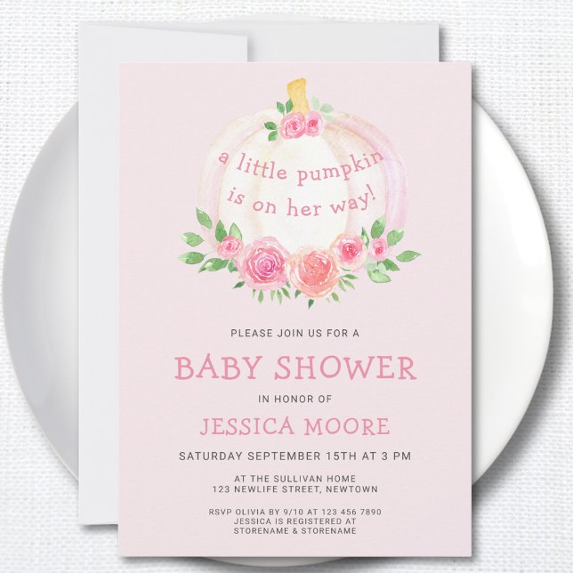 Invitation Petit Baby shower de fille rose Citrouille (Créateur téléchargé)