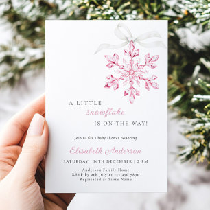 Invitation Petit Baby shower de fille rose de flocon de neige