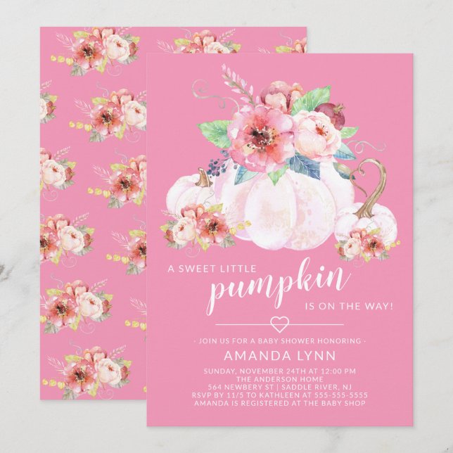 Invitation Petit Baby shower de filles Citrouilles (Devant / Derrière)