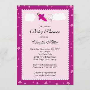 Invitation Petit Baby shower de garçon d'avion rose
