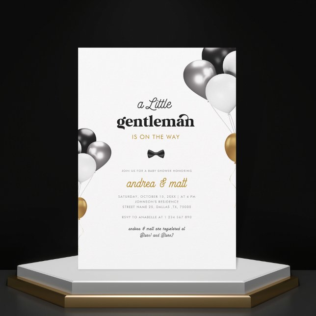 Invitation Petit Baby shower de garçon noir blanc or (Créateur téléchargé)