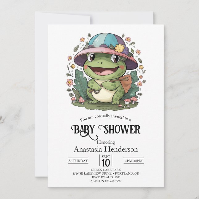 Invitation Petit Baby shower de grenouille coloré (Devant)