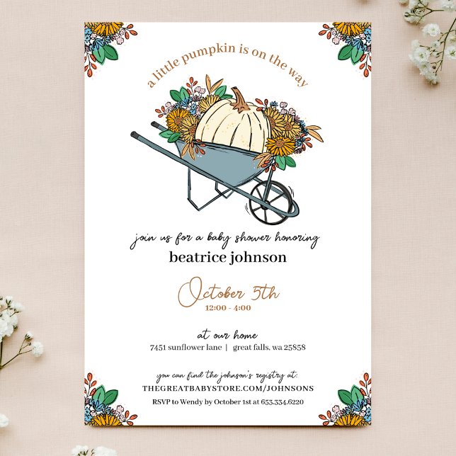 Invitation Petit Baby shower de jardin de campagne Citrouille (Créateur téléchargé)