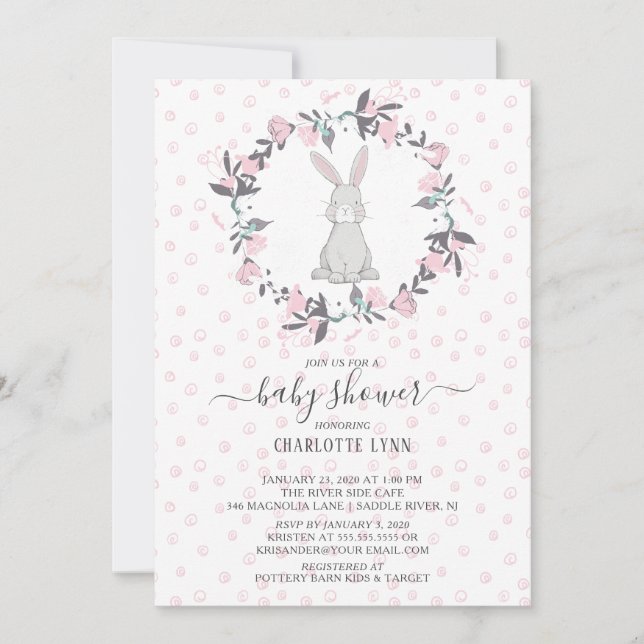 Invitation Petit Baby shower de lapin doux (Devant)