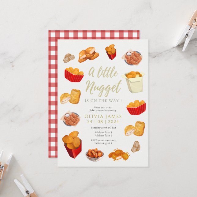 Invitation Petit baby shower de nugget (Devant/Arrière en situation)