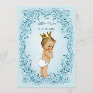 Invitation Petit baby shower de prince Blue Leaves