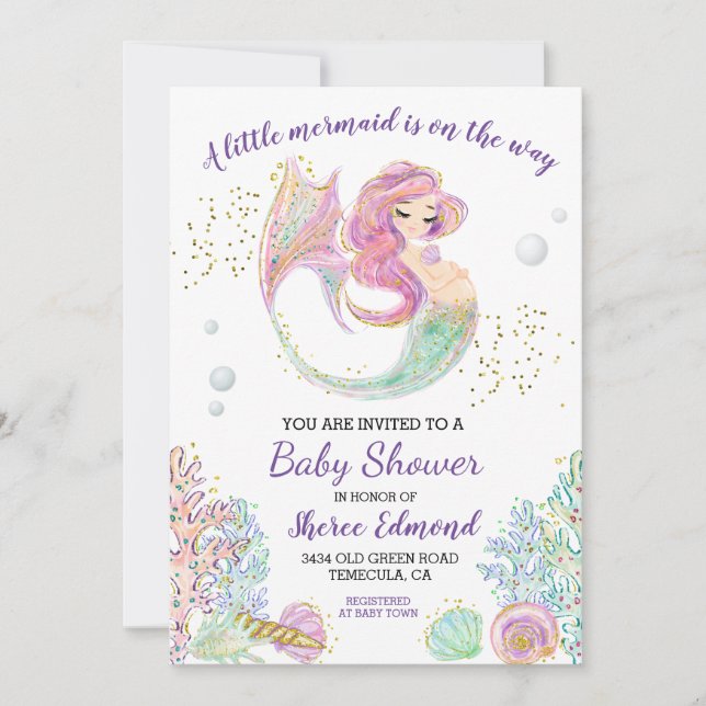 Invitation Petit Baby shower de sirène (Devant)