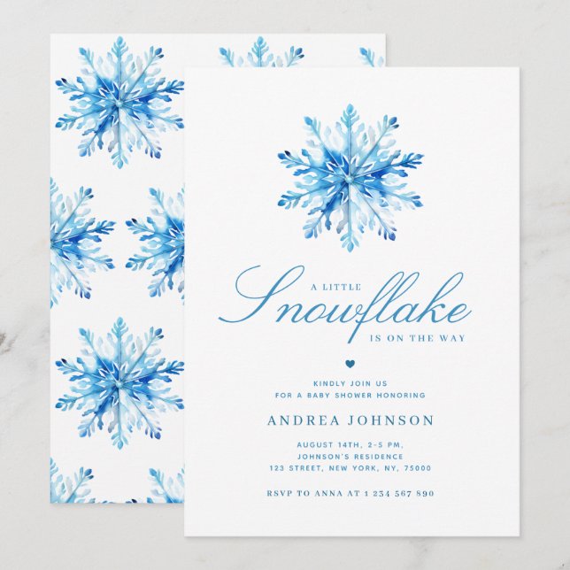 Invitation Petit Baby shower de Snowflake Blue Boy (Devant / Derrière)