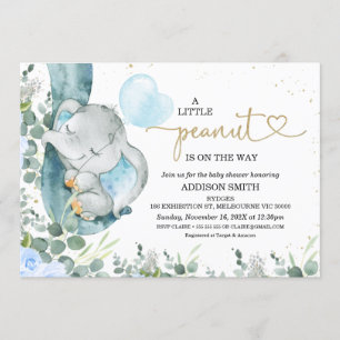 Invitation Petit Baby shower d'éléphant de feuillage floral d