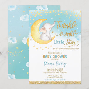 Invitation Petit Baby shower d'éléphant de la petite étoile
