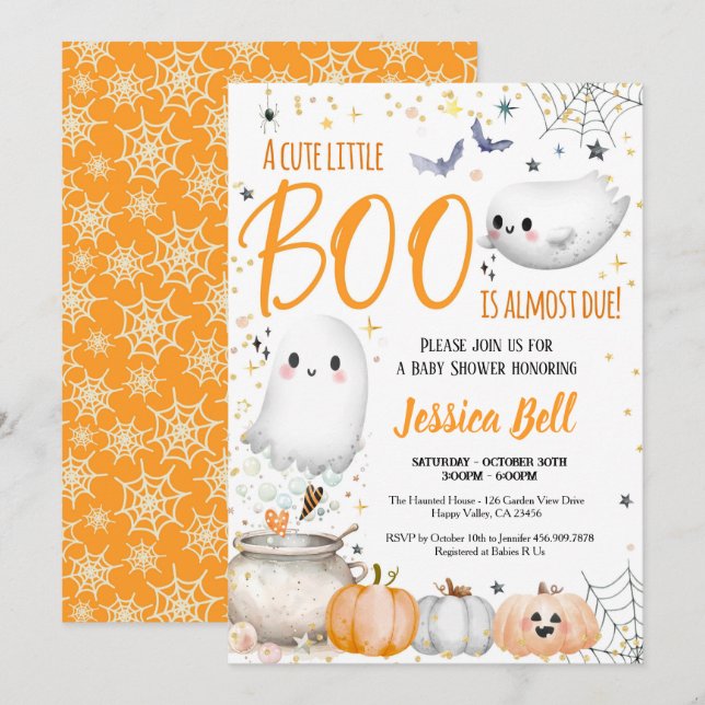 Invitation Petit Baby shower d'Halloween Boo Neutre genre (Devant / Derrière)