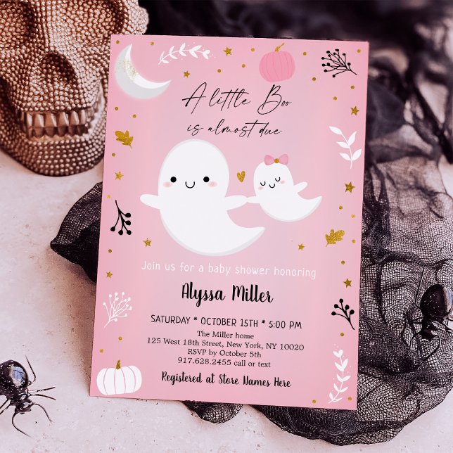 Invitation Petit Baby shower d'Halloween rose Ghost Boo (Créateur téléchargé)