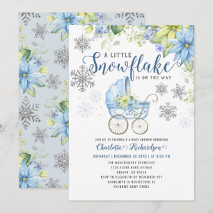 Invitation Petit Baby shower d'hiver floral bleu Snowflake