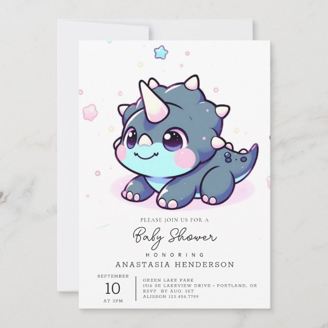 Invitation Petit Baby shower Dinosaure Dreamy (Devant)