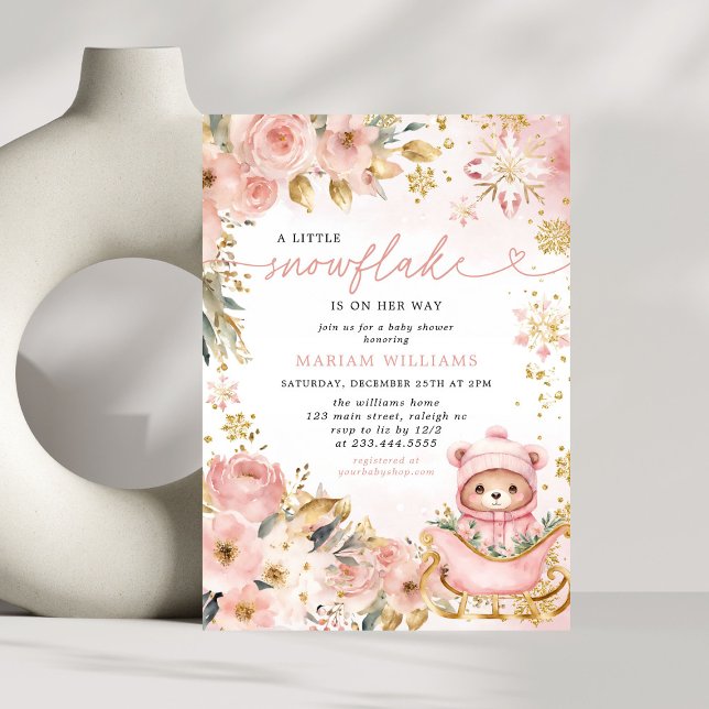 Invitation Petit Baby shower d'ours à fleurs rose (Créateur téléchargé)