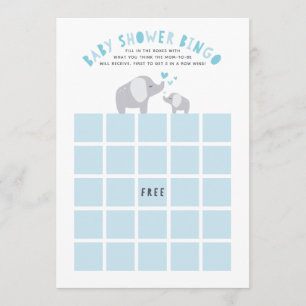 Invitation Petit Baby shower Eléphant Arachide Bingo Jeu Bleu