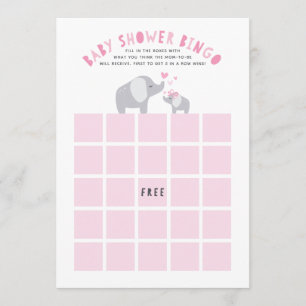 Invitation Petit Baby shower Eléphant Arachide Bingo Jeu rose