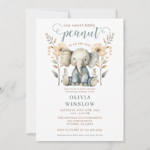 Invitation Petit Baby shower éléphant Bébé bleu arachide
