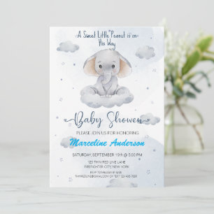 Invitation Petit Baby shower Eléphant d'arachide doux