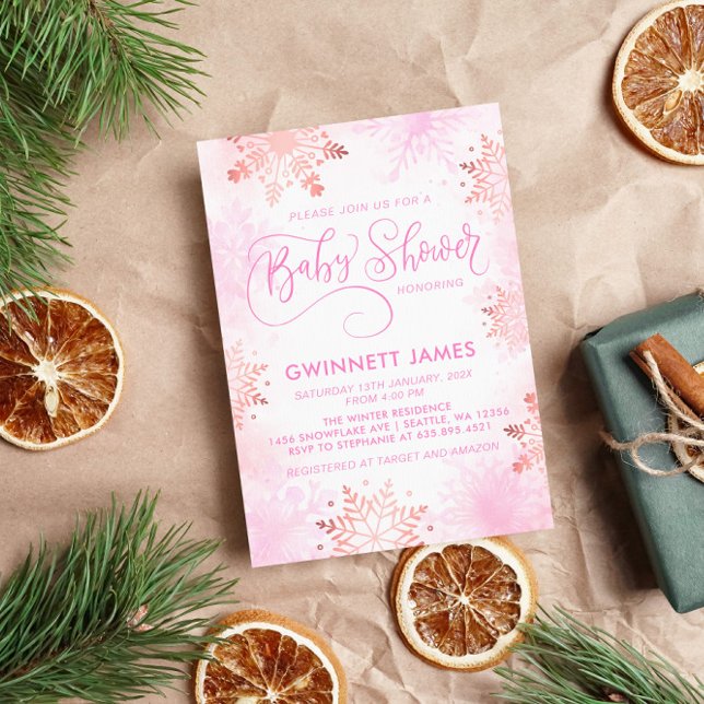 Invitation Petit Baby shower Fille de Feu de Neige Rose (Créateur téléchargé)