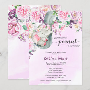 Invitation Petit Baby shower Floral d'éléphant dormant d'arac