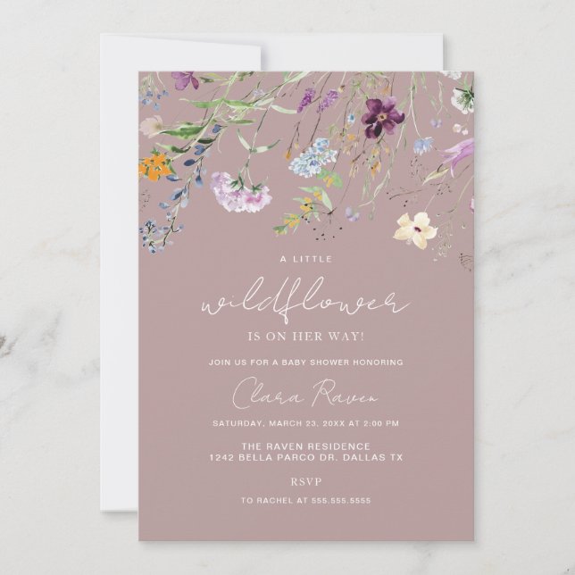 Invitation Petit Baby shower Floral rose Dusty Fleur sauvage (Devant)