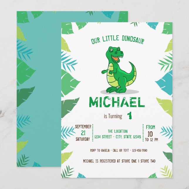 Invitation Petit Baby shower Garçon de Dinosaur (Devant / Derrière)