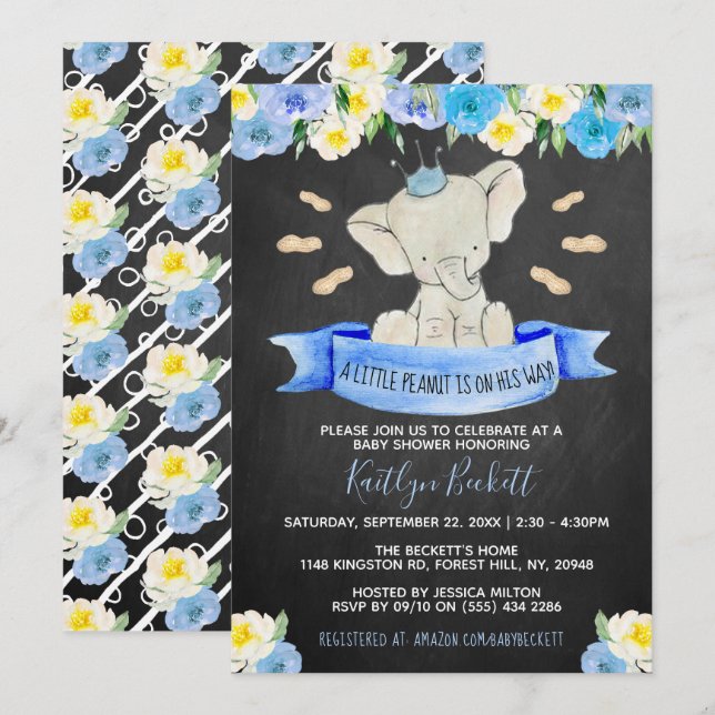 Invitation Petit Baby shower Garçons de cacahuètes (Devant / Derrière)