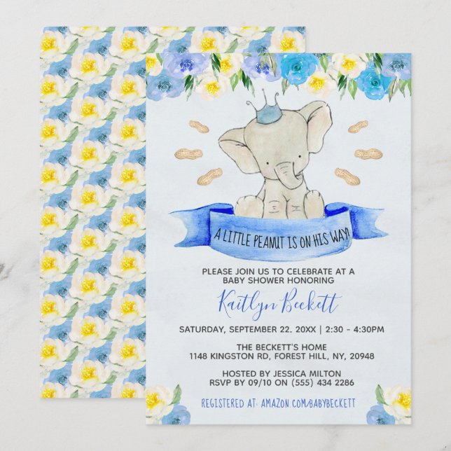 Invitation Petit Baby shower Garçons de cacahuètes (Devant / Derrière)