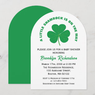 Invitation Petit Baby shower Irlandais Blanc Et Vert Shamrock