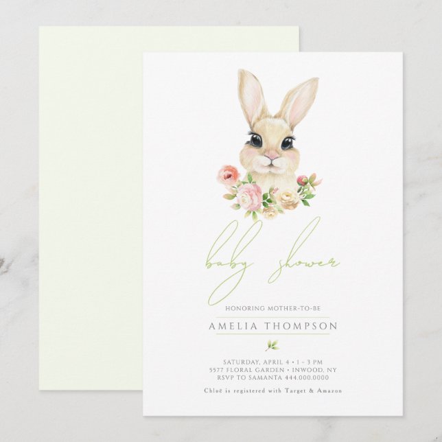Invitation Petit Baby shower lapin de Pâques doux (Devant / Derrière)