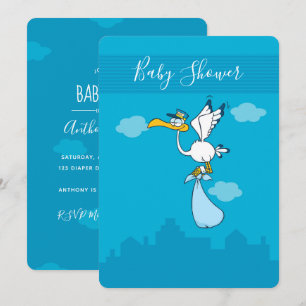 Invitation Petit Baby shower mignon Caricature de cigogne Inv
