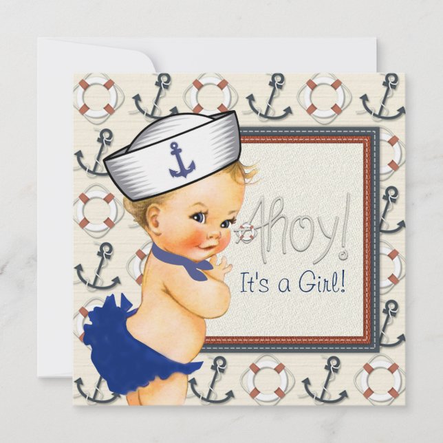 Invitation Petit Baby shower nautique fille de voile (Devant)