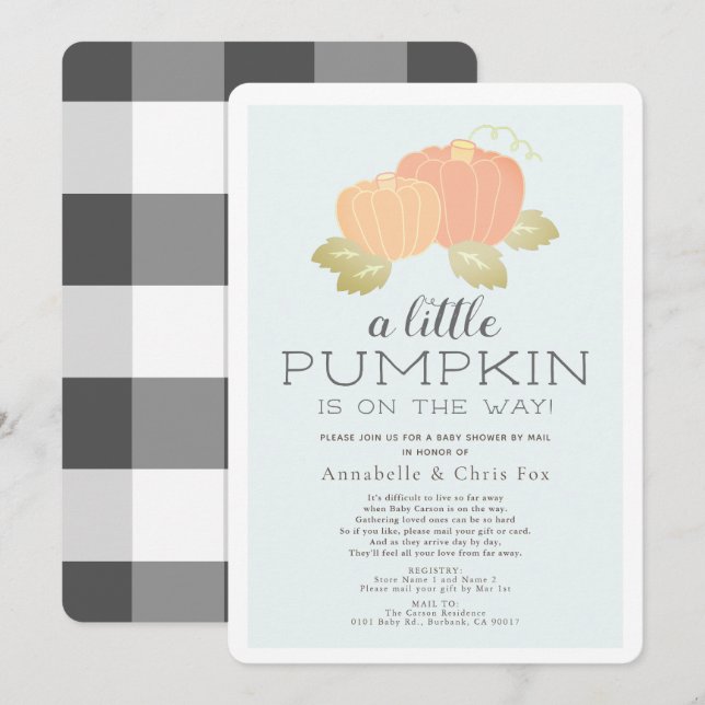 Invitation Petit Baby shower noir rose Citrouille par courrie (Devant / Derrière)