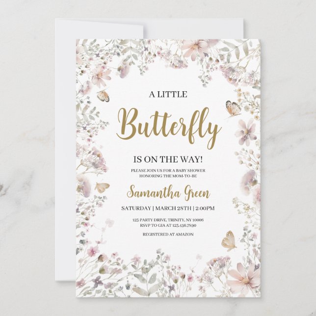 Invitation Petit Baby shower papillon (Devant)