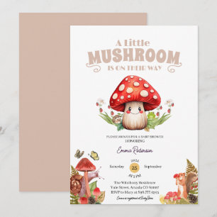Invitation petit baby shower papillon de champignons