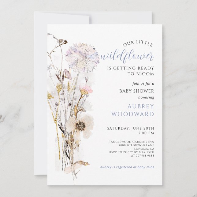 Invitation Petit Baby shower Parties scintillant Fleur sauvag (Devant)