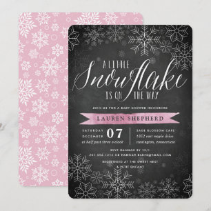 Invitation Petit Baby shower Pink Snowflake Chalkboard